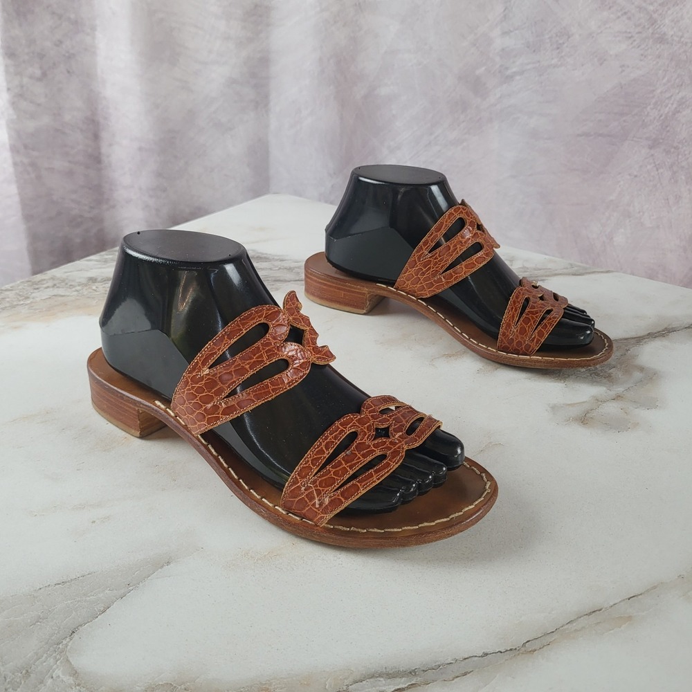 Siniscalchi Sorrento ITALY Croc Embossed Leather Sole Sandals Size 39 Women's